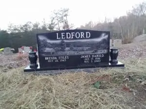 Double Jet Black Granite Upright Headstone