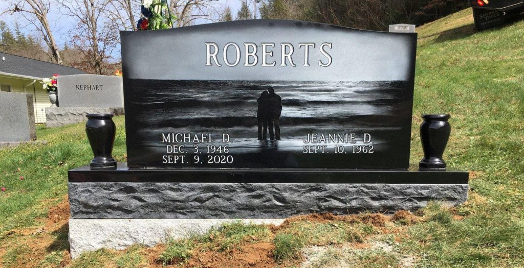 Double Upright Headstone | Jet Black Granite