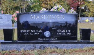 Double Upright Headstone with Vase | Jet Black Granite